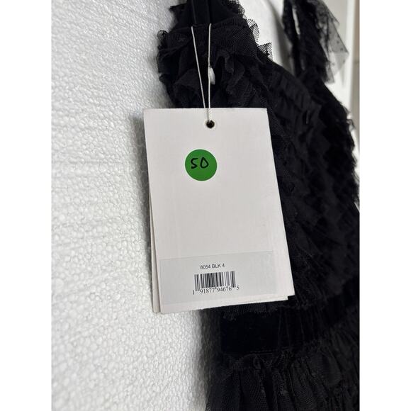 Mac Duggal 8054 Sz 4 Ruffle Cap Sleeve Embellished Tiered Midi Dress Velvet - Picture 7 of 10